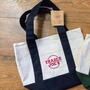 Trader Joe's Navy Blue and White Mini Canvas Tote Bag